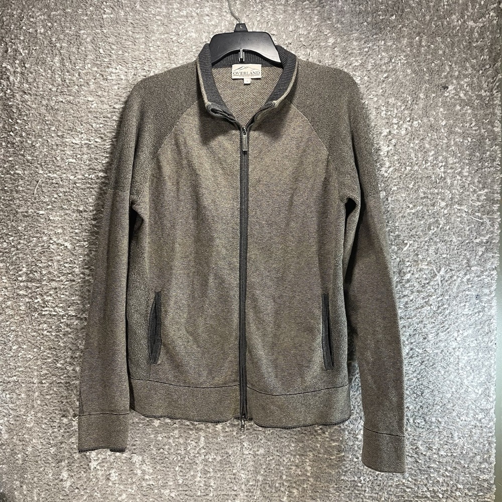 Overland Sweater Mens Medium Wool Cotton Full Zip Pocket Stretch Knit Jacket
